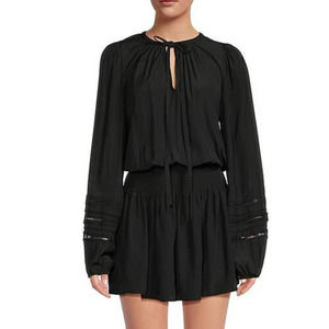 NWT Ramy Brook Womens Tie-Neck Rosey Mini Blouson Dress Smocked Waist Size M